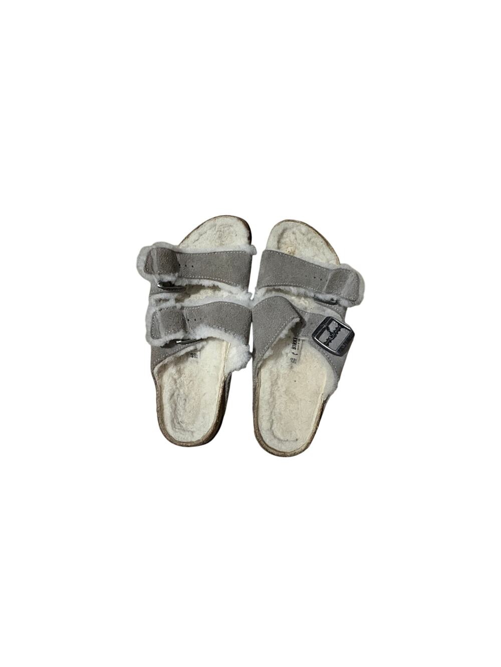 Birkenstock Arizona Shearling Sandals — Gray Suede,  US W9 / EU 40